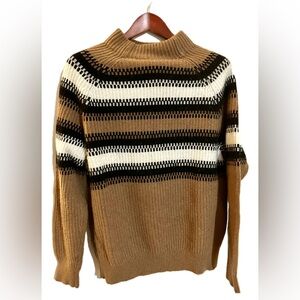 Michael Kors Blurred Striped In Husk Melange-Brown, Black & White Sweater